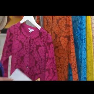 Isaac Mizrahi Live! Damask Print Crew Neck Cardigan A218801 3X Vintage Deadstock